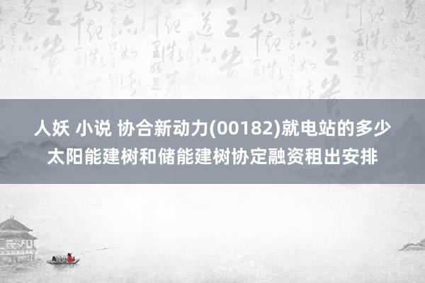 人妖 小说 协合新动力(00182)就电站的多少太阳能建树和储能建树协定融资租出安排