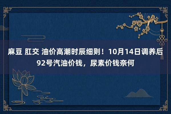 麻豆 肛交 油价高潮时辰细则！10月14日调养后92号汽油价钱，尿素价钱奈何