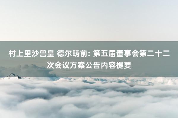 村上里沙兽皇 德尔畴前: 第五届董事会第二十二次会议方案公告内容提要