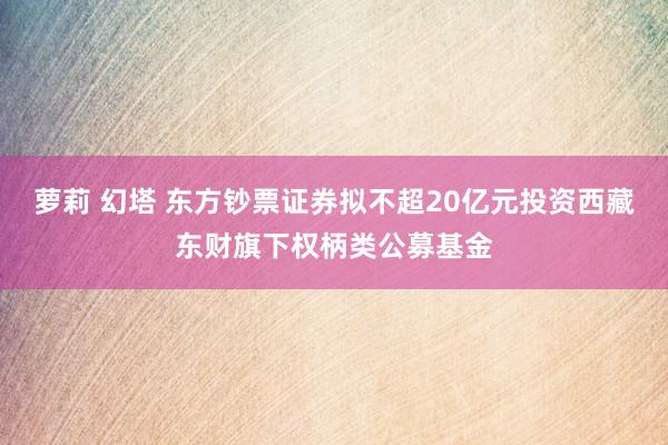 萝莉 幻塔 东方钞票证券拟不超20亿元投资西藏东财旗下权柄类公募基金