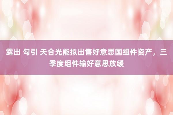 露出 勾引 天合光能拟出售好意思国组件资产，三季度组件输好意思放缓