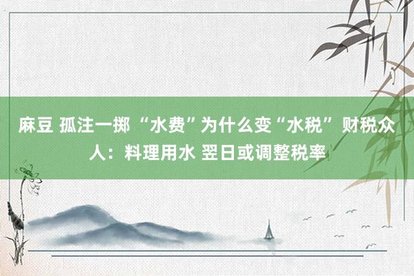 麻豆 孤注一掷 “水费”为什么变“水税” 财税众人：料理用水 翌日或调整税率