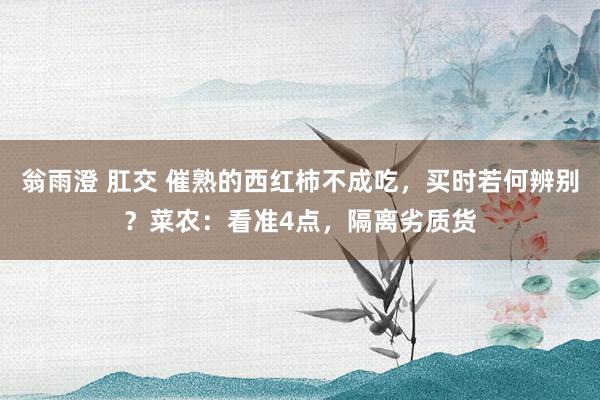 翁雨澄 肛交 催熟的西红柿不成吃，买时若何辨别？菜农：看准4点，隔离劣质货