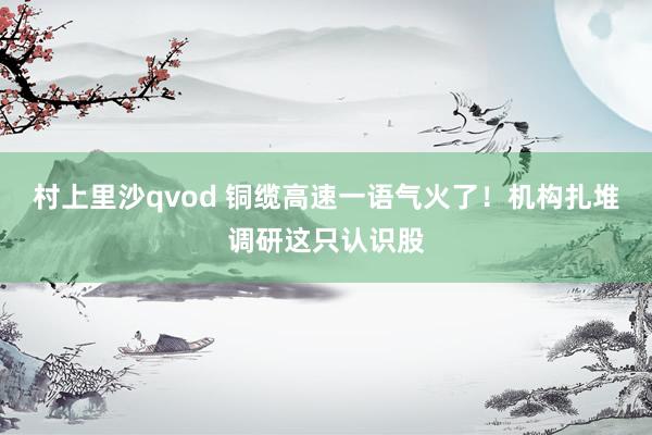 村上里沙qvod 铜缆高速一语气火了！机构扎堆调研这只认识股