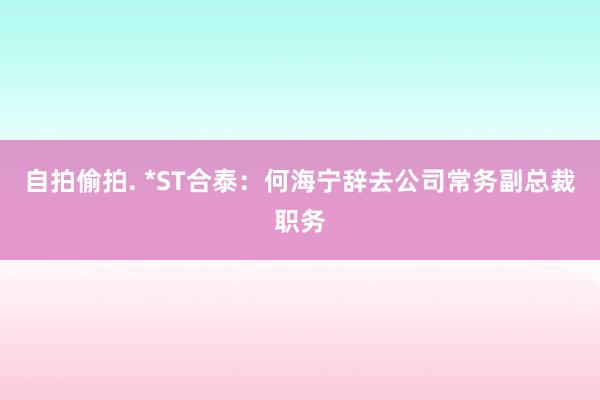 自拍偷拍. *ST合泰：何海宁辞去公司常务副总裁职务