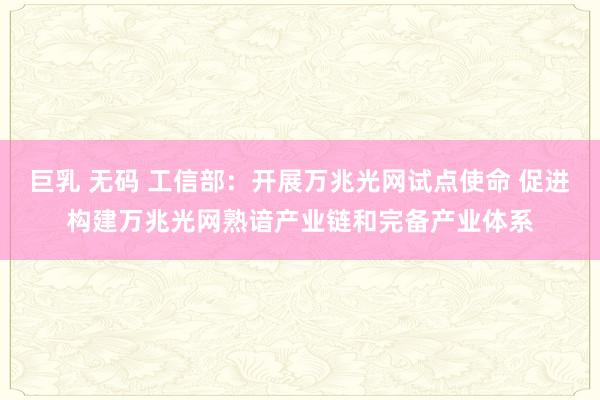 巨乳 无码 工信部：开展万兆光网试点使命 促进构建万兆光网熟谙产业链和完备产业体系